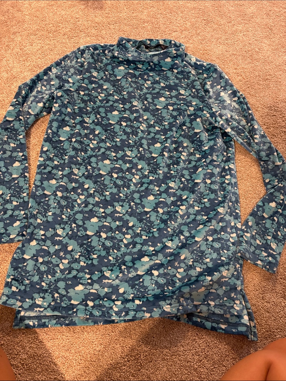 Lands End - Women's Blue Floral Long-Sleeve Mock Neck Top